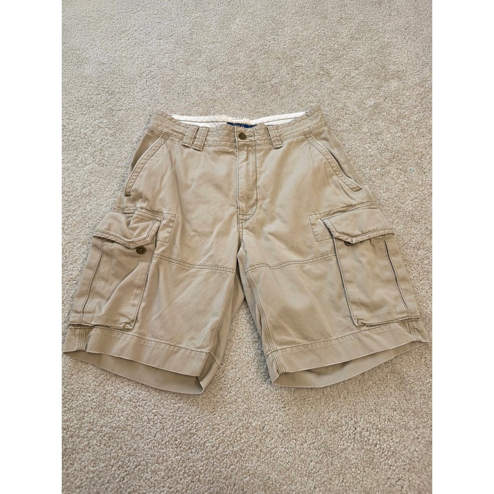 Polo Ralph Lauren Men Tan Khaki Cargo Shorts Size 31 Cotton Twill Utility Casual